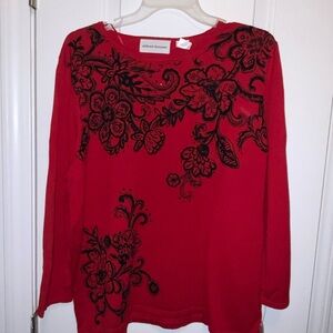 Alfred Dunner Red Floral Women's Top NWT